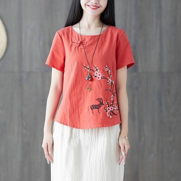 ethnic clothing summer cotton linen women shirts embroidery flower tang short sleeve chinese female o-neck t shirt slim suit, Red
ethnic clothing summer cotton linen women shirts embroidery flower tang short sleeve chinese female o-neck t shirt slim suit, Red
