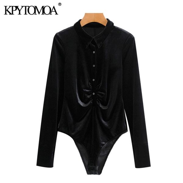women chic fashion button-up pleated velvet bodysuits lapel collar long sleeve female playsuits 210420, Black;white
women chic fashion button-up pleated velvet bodysuits lapel collar long sleeve female playsuits 210420, Black;white