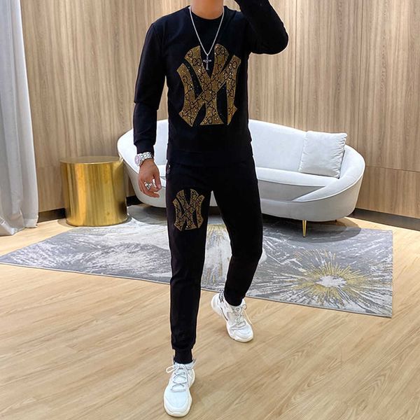 w1799 autumn personality diamond alphabet long sleeve sweater suit men's trousers social lad tide brand large two piece set, Gray
w1799 autumn personality diamond alphabet long sleeve sweater suit men's trousers social lad tide brand large two piece set, Gray