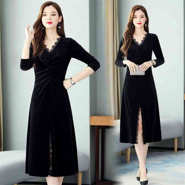 vintage lace black gold velvet midi vestidos spring solid 3xl plus size dress autumn women elegant bodycon party 210528, Black;gray
vintage lace black gold velvet midi vestidos spring solid 3xl plus size dress autumn women elegant bodycon party 210528, Black;gray