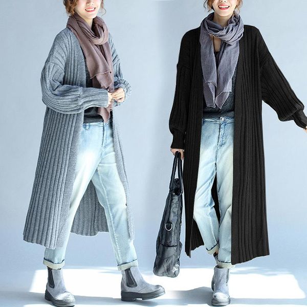 women's wool & blends autumn and winter sweater casual temperament comfortable loose knit long-sleeved mid-length cardigan cloak, Black
women's wool & blends autumn and winter sweater casual temperament comfortable loose knit long-sleeved mid-length cardigan cloak, Black