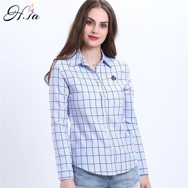 h.sa women's plaid shirt spring summer fashion 100% cotton casual shirts blouses blusas clothing office lady blouse 210417, White
h.sa women's plaid shirt spring summer fashion 100% cotton casual shirts blouses blusas clothing office lady blouse 210417, White