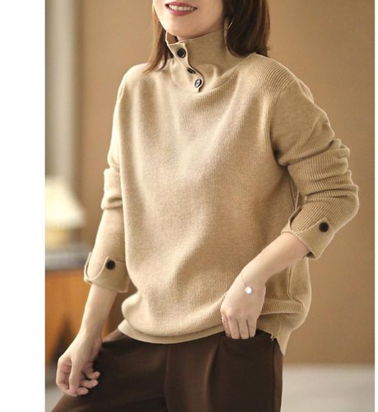 women's sweaters 21 women knit winter office lady style solid color buttons turtleneck collar feamle wild thick base, White;black
women's sweaters 21 women knit winter office lady style solid color buttons turtleneck collar feamle wild thick base, White;black