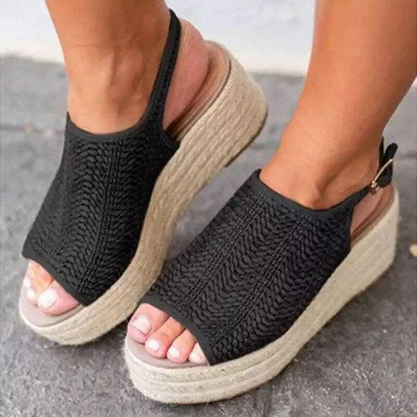 girsl sandalias mujer 2021 women sandals summer beach shoes wedge with straw high heels large size fish mouth ladies, Black
girsl sandalias mujer 2021 women sandals summer beach shoes wedge with straw high heels large size fish mouth ladies, Black