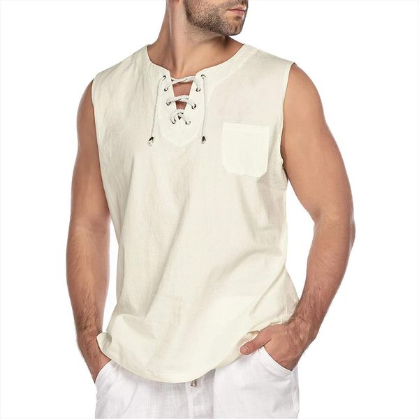 summer mens fashion solid colors o neck lace up cotton and linen sleeveless vest casual loose sports fitness basic, White;black
summer mens fashion solid colors o neck lace up cotton and linen sleeveless vest casual loose sports fitness basic, White;black