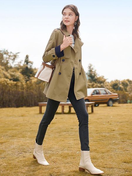 women's trench coats windbreaker middle long 2021 small british casual loose khaki coat spring autumn, Tan;black