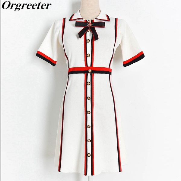 runway design lapel striped color contrast short sleeve knitted dress women temperament vintage bee bow cravat sweater 210525, Black;gray
runway design lapel striped color contrast short sleeve knitted dress women temperament vintage bee bow cravat sweater 210525, Black;gray