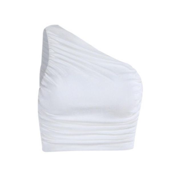 women's tanks & camis summer one-shoulder vest fashion solid color slim ultra short pleated temperament all-match girls en*, White
women's tanks & camis summer one-shoulder vest fashion solid color slim ultra short pleated temperament all-match girls en*, White