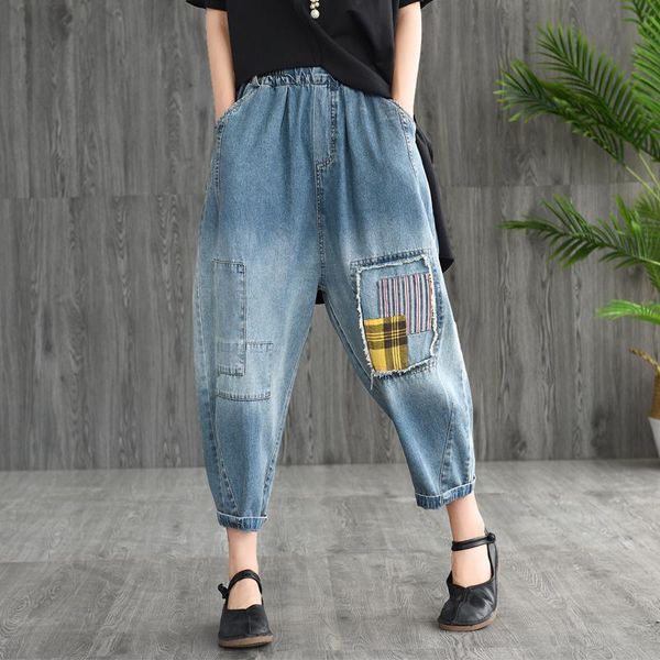 women's pants & capris stitch patchwork casual vintage jeans elastic waist harem female 2021, Black;white
women's pants & capris stitch patchwork casual vintage jeans elastic waist harem female 2021, Black;white