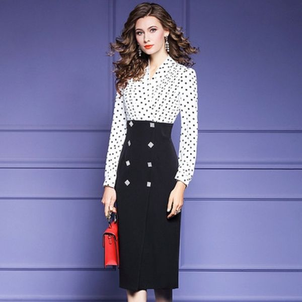 casual dresses office lady solid fashion print white point dress women spring autumn medium length patchwork slim professional skirt fgwp, Black;gray
casual dresses office lady solid fashion print white point dress women spring autumn medium length patchwork slim professional skirt fgwp, Black;gray