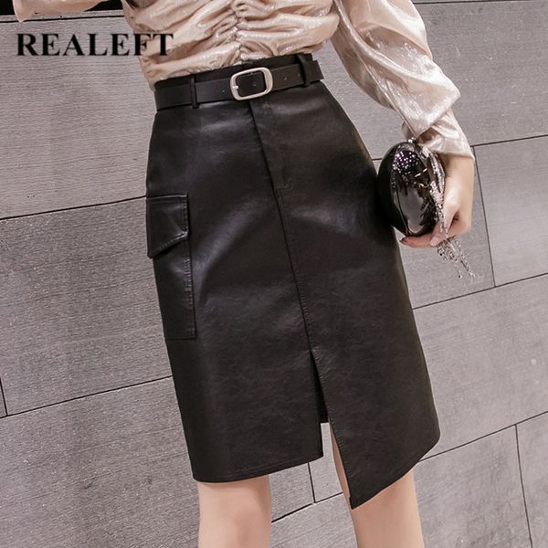 autumn winter black pu leather pencil midi skirts high waist front split sheath wrap with belt female 210428
autumn winter black pu leather pencil midi skirts high waist front split sheath wrap with belt female 210428