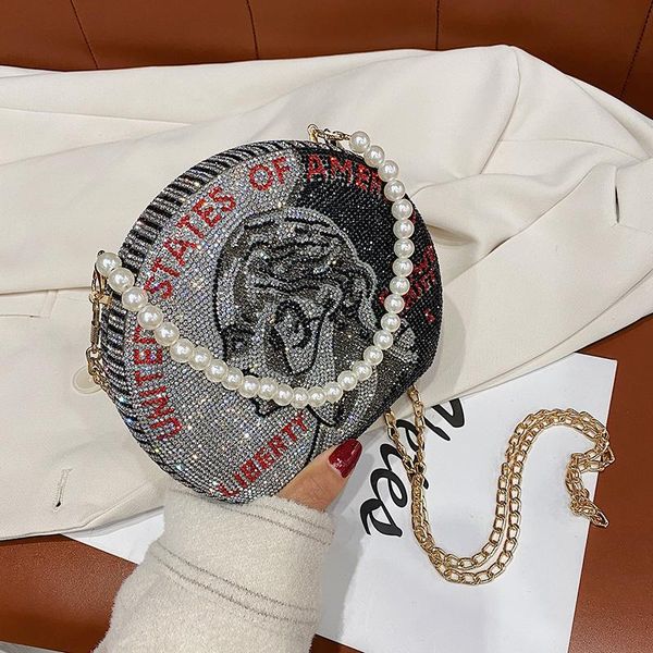 luxury diamond dollar coin design party purses and women handbags pearl handle evening bag shoulder chain bags
luxury diamond dollar coin design party purses and women handbags pearl handle evening bag shoulder chain bags