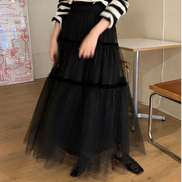 dot mesh elegant autumn mujer fashion vintage woman chic korean 2021 long female black skirts inferior clothes
dot mesh elegant autumn mujer fashion vintage woman chic korean 2021 long female black skirts inferior clothes