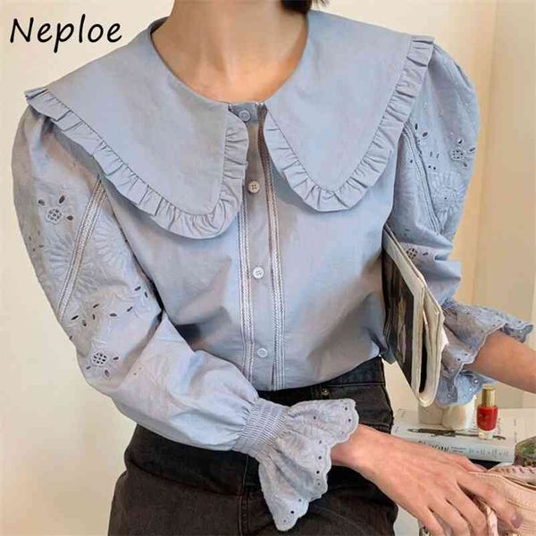 doll collar long sleeve blouse women draped design single breast blusas spring loose solid ol shirt feminino 210422, White
doll collar long sleeve blouse women draped design single breast blusas spring loose solid ol shirt feminino 210422, White