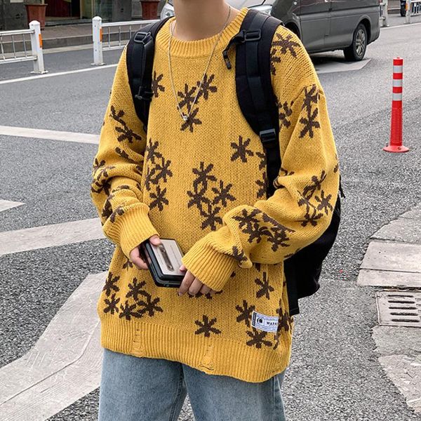 men's sweaters 2021 snowflake men round-collar knitted retro knit japanese clothing vintage sweater patch pullover, White;black
men's sweaters 2021 snowflake men round-collar knitted retro knit japanese clothing vintage sweater patch pullover, White;black