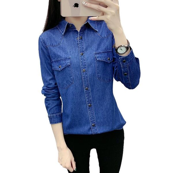 women's blouses & shirts spring autumn women pocket cotton turn-down collar long sleeve blouse blue denim shirt casual, White
women's blouses & shirts spring autumn women pocket cotton turn-down collar long sleeve blouse blue denim shirt casual, White