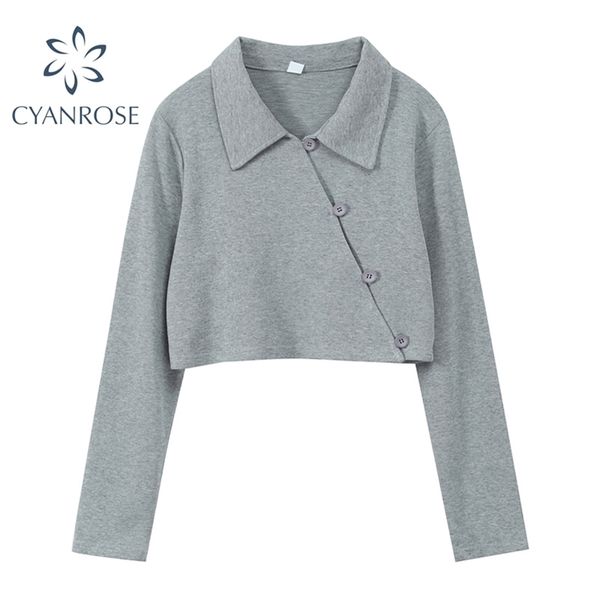 grey&black cropped cardigan crop tees streetwear loose long sleeve polo collar single breasted spring retro t shirt female 210515, White
grey&black cropped cardigan crop tees streetwear loose long sleeve polo collar single breasted spring retro t shirt female 210515, White