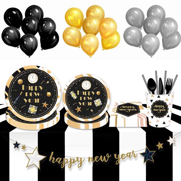 disposable dinnerware happy year gold black party tableware cups plates celebration merry christmas kids birthday favors supplies
disposable dinnerware happy year gold black party tableware cups plates celebration merry christmas kids birthday favors supplies