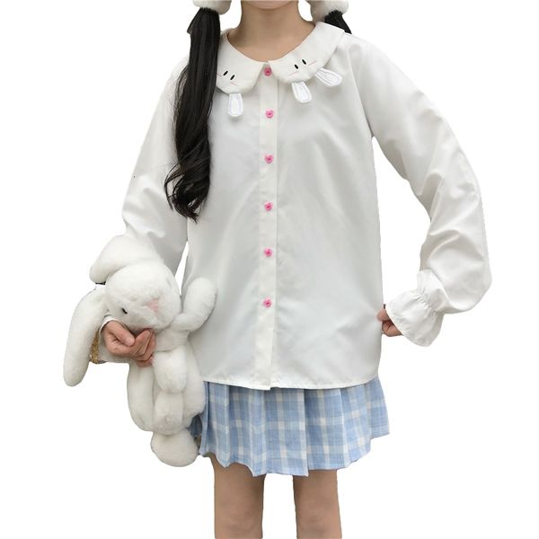 sweet kawaii blouse women bunny white shirt girl cute fashion button down school uniform lolita peter pan collar long sleeve top, White;black
sweet kawaii blouse women bunny white shirt girl cute fashion button down school uniform lolita peter pan collar long sleeve top, White;black