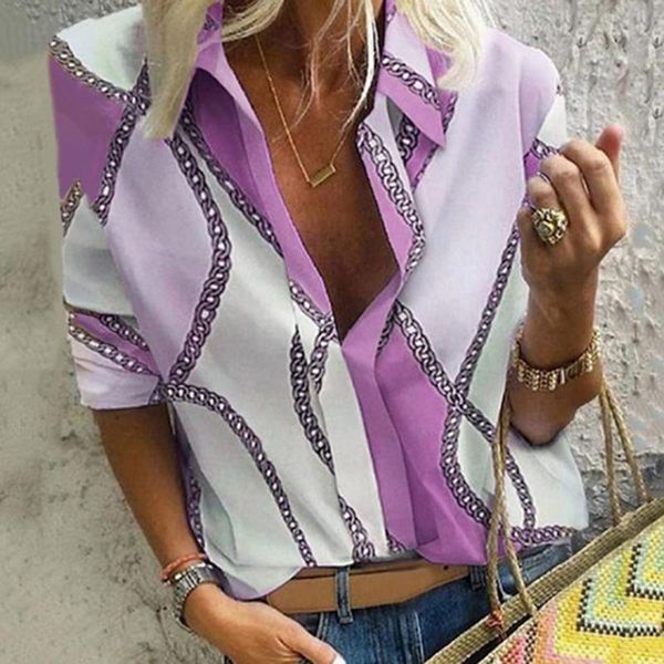 women's blouses & shirts chain pattern shirt for women spring autumn long sleeve casual turn-down collar printed chemise femme, White
women's blouses & shirts chain pattern shirt for women spring autumn long sleeve casual turn-down collar printed chemise femme, White