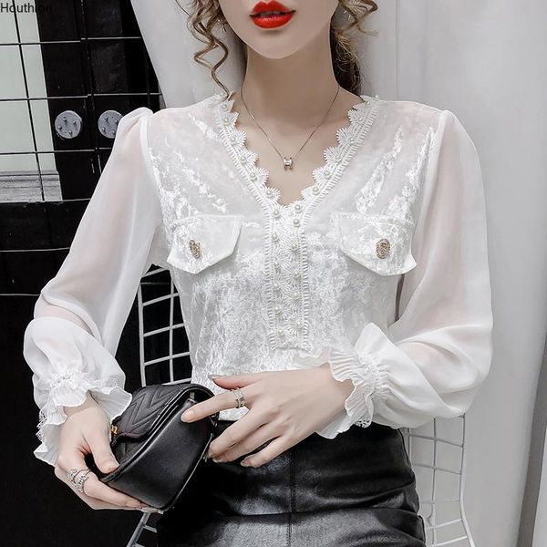 women's blouses & shirts chiffon blouse lace v-neck girl's shirt spring autumn long sleeve loose splicing korean office lady blusa, White
women's blouses & shirts chiffon blouse lace v-neck girl's shirt spring autumn long sleeve loose splicing korean office lady blusa, White