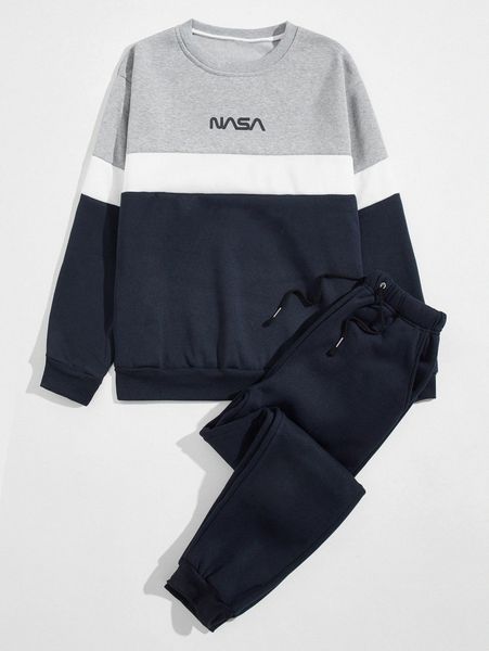 men letter graphic spliced thermal lined sweatshirt with joggers i3ye#, Gray
men letter graphic spliced thermal lined sweatshirt with joggers i3ye#, Gray