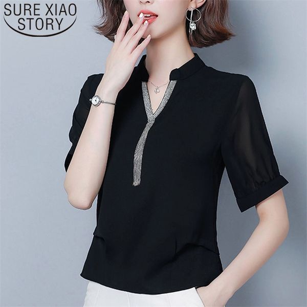 blusas summer women chiffon blouse plus size v-neck solid shirts tassel ladies short casual korean clothing 4662 210421, White 
blusas summer women chiffon blouse plus size v-neck solid shirts tassel ladies short casual korean clothing 4662 210421, White
