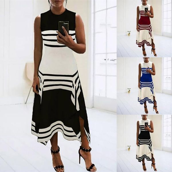 #z40 women stripe sleeveless dress round neck casual long vestido vintage black white striped party dresses vestidos, Black;gray
#z40 women stripe sleeveless dress round neck casual long vestido vintage black white striped party dresses vestidos, Black;gray