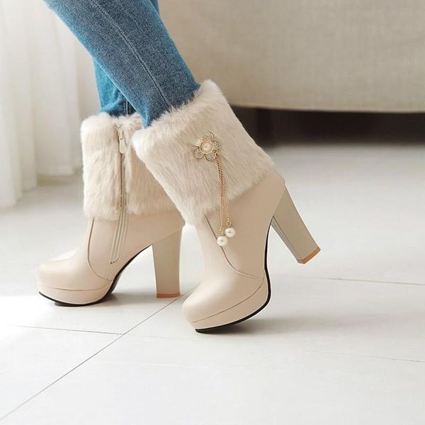 women autumn winter warm fur zip super high heel flower chain ankle motorcycle snow boots platform shoes maziao 5yoc, Black
women autumn winter warm fur zip super high heel flower chain ankle motorcycle snow boots platform shoes maziao 5yoc, Black