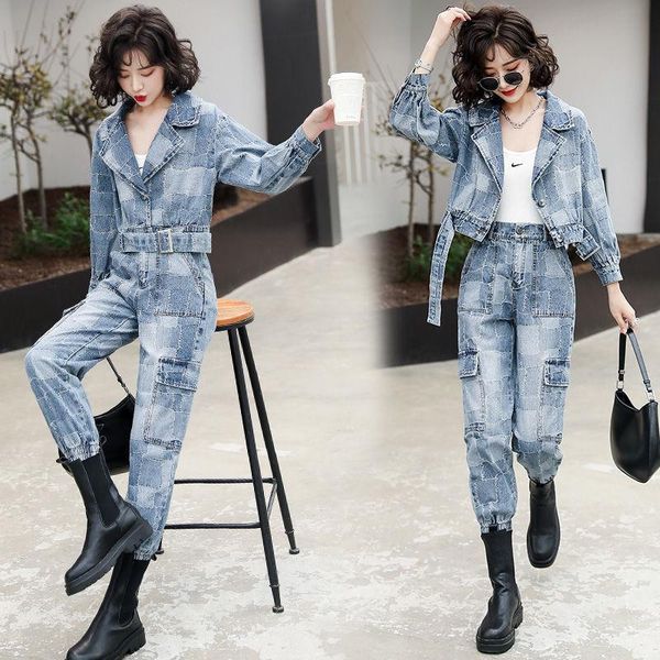 women's two piece pants denim suit for women 2021 spring and autumn western style fashion short coat ankle banded casual -, White
women's two piece pants denim suit for women 2021 spring and autumn western style fashion short coat ankle banded casual -, White