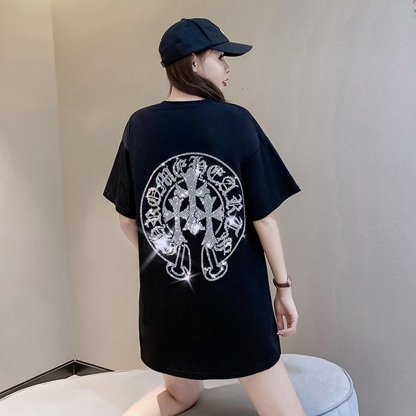 2021 spring and summer new glittering cross drill short sleeve t-shirt women loose medium length top, White;black
2021 spring and summer new glittering cross drill short sleeve t-shirt women loose medium length top, White;black