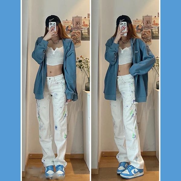 women's jeans white splash-ink summer ins trendy high street hiphop tie-dyed straight-leg trousers, Blue
women's jeans white splash-ink summer ins trendy high street hiphop tie-dyed straight-leg trousers, Blue