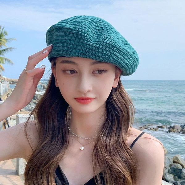 berets 2021 summer handmade fine woven ladies mesh beret cap british retro casual hat foldable, Blue;gray
berets 2021 summer handmade fine woven ladies mesh beret cap british retro casual hat foldable, Blue;gray