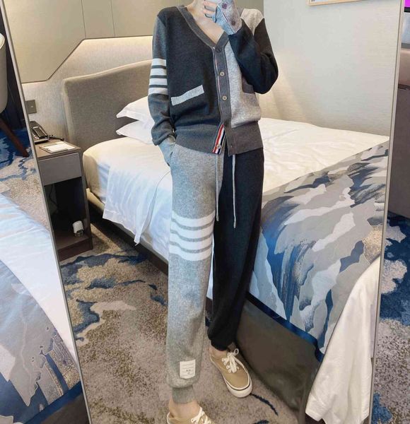 21 autumn and winter new tb college style color contrast pocket sweater cardigan small coat stripe leggings suit women, Gray
21 autumn and winter new tb college style color contrast pocket sweater cardigan small coat stripe leggings suit women, Gray