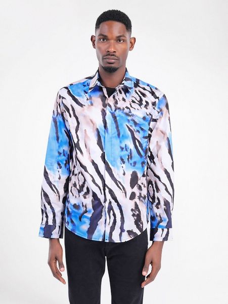 cloudstyle men zebra striped tie dye curved hem shirt a66x#, White;black 
cloudstyle men zebra striped tie dye curved hem shirt a66x#, White;black
