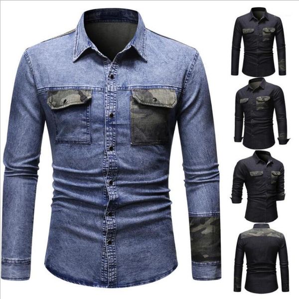 men's casual shirts mens denim jeans blouses and camouflage pockets patchwork shirt men single breasted, White;black
men's casual shirts mens denim jeans blouses and camouflage pockets patchwork shirt men single breasted, White;black
