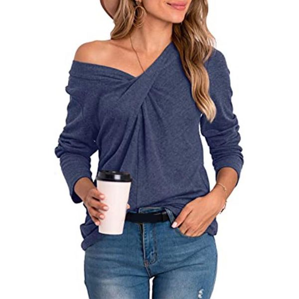 women's t-shirt autumn spring models v-neck long sleeves collar to twist casual european and american, White
women's t-shirt autumn spring models v-neck long sleeves collar to twist casual european and american, White
