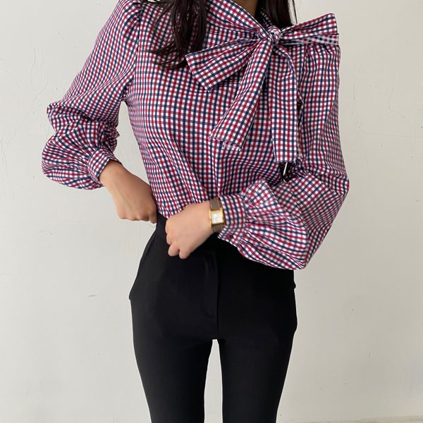 women's blouses & shirts chic elegant plaid blouse spring autumn 2021 new bow tie fashion loose puff sleeve shirt female casual to, White
women's blouses & shirts chic elegant plaid blouse spring autumn 2021 new bow tie fashion loose puff sleeve shirt female casual to, White