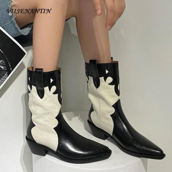 boots summer style pointed thick heel western cowboy skinny short female retro color matching middle tube, Black
boots summer style pointed thick heel western cowboy skinny short female retro color matching middle tube, Black