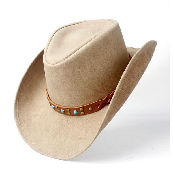 cloches 2021 women men western cowboy hat with punk band leather sombrero cowgirl, Blue;gray
cloches 2021 women men western cowboy hat with punk band leather sombrero cowgirl, Blue;gray