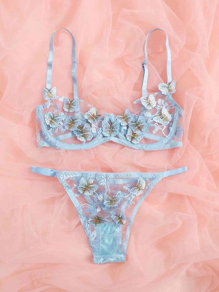 underwear set style suit bra small fresh mesh butterfly perspective, Black;white 
underwear set style suit bra small fresh mesh butterfly perspective, Black;white