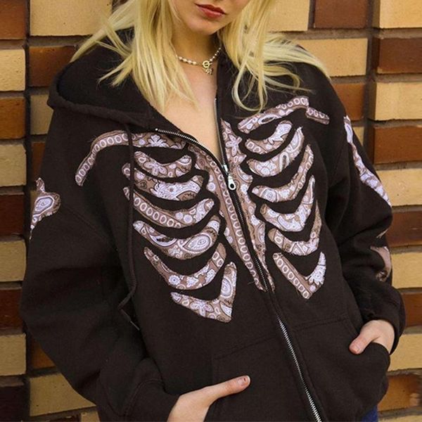 women's hoodies & sweatshirts punk harajuku skeleton print sweatshirt y2k vintage zip up long sleeve coat women oversized hoodie autumn, Black
women's hoodies & sweatshirts punk harajuku skeleton print sweatshirt y2k vintage zip up long sleeve coat women oversized hoodie autumn, Black