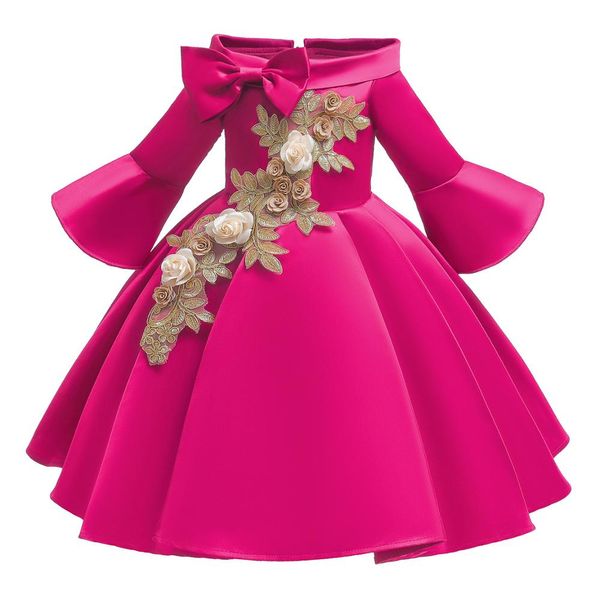 Image of Kids Christmas Dresses For Girls Princess Flower Wedding Dress Children Formal Evening Party Pure Red