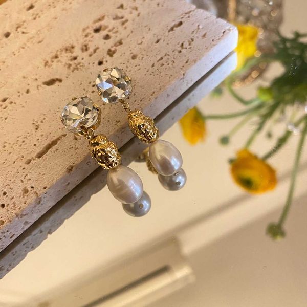 old italian design baroque pearl simple earrings silver needle big diamond water drop earrings female e18-3