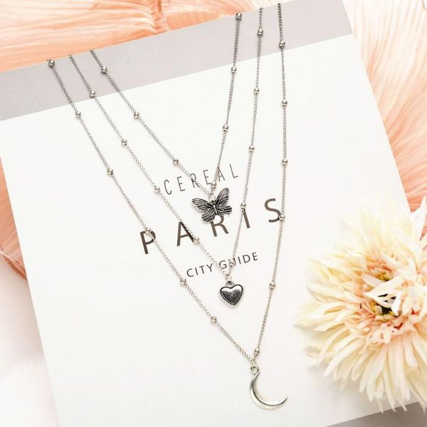chains alloy retro moon necklace creative simple love pendant butterfly clavicle chain 3-piece set woman jewelry gift, Silver
chains alloy retro moon necklace creative simple love pendant butterfly clavicle chain 3-piece set woman jewelry gift, Silver