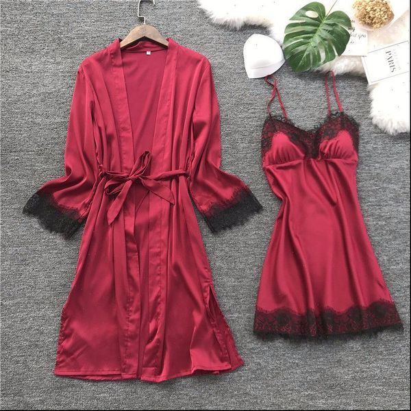 silk robe gown set womens sleepwears summer lace dress elegant pajamas casual bathrobe, Black;red
silk robe gown set womens sleepwears summer lace dress elegant pajamas casual bathrobe, Black;red