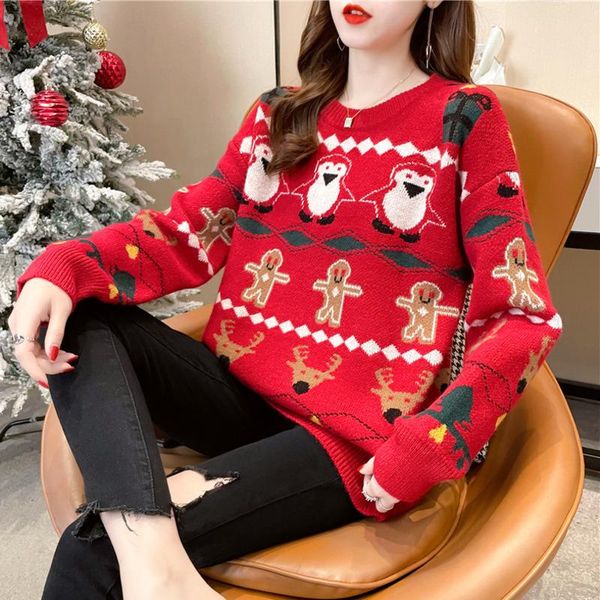 women's sweaters red sweater female contrast color loose lazy christmas style autumn and winter wear thickened pullover knit top, White;black
women's sweaters red sweater female contrast color loose lazy christmas style autumn and winter wear thickened pullover knit top, White;black