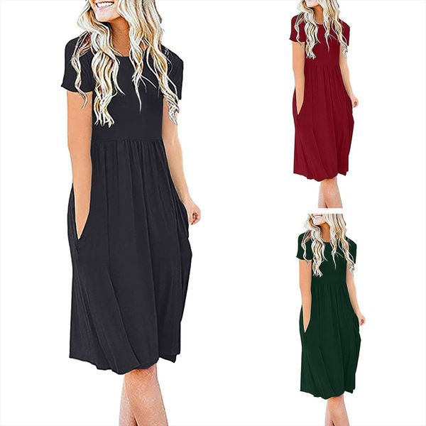 fashion summer casual loose womens dress solid short sleeved high waisted beach with pockets vestidos mujer, Black;gray
fashion summer casual loose womens dress solid short sleeved high waisted beach with pockets vestidos mujer, Black;gray