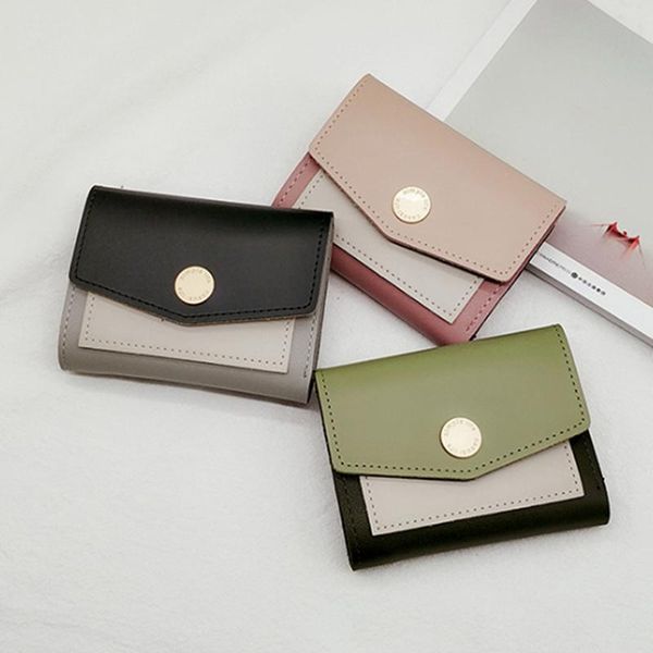 card holders 2021 vintage short ladies coin purse pu leather korean stitching buckle multifunction package mini wallet, Brown;gray
card holders 2021 vintage short ladies coin purse pu leather korean stitching buckle multifunction package mini wallet, Brown;gray