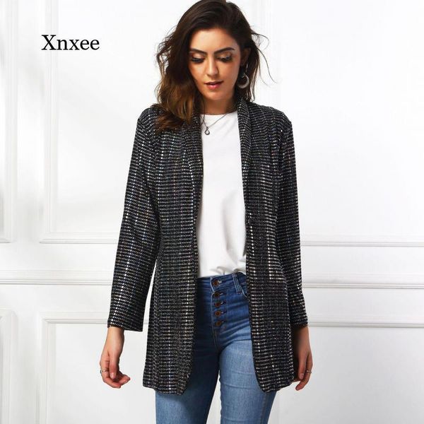 women's suits & blazers women black blazer coat single button long sleeve ladies sequined stitching slim suit jacket autumn winter, White;black
women's suits & blazers women black blazer coat single button long sleeve ladies sequined stitching slim suit jacket autumn winter, White;black